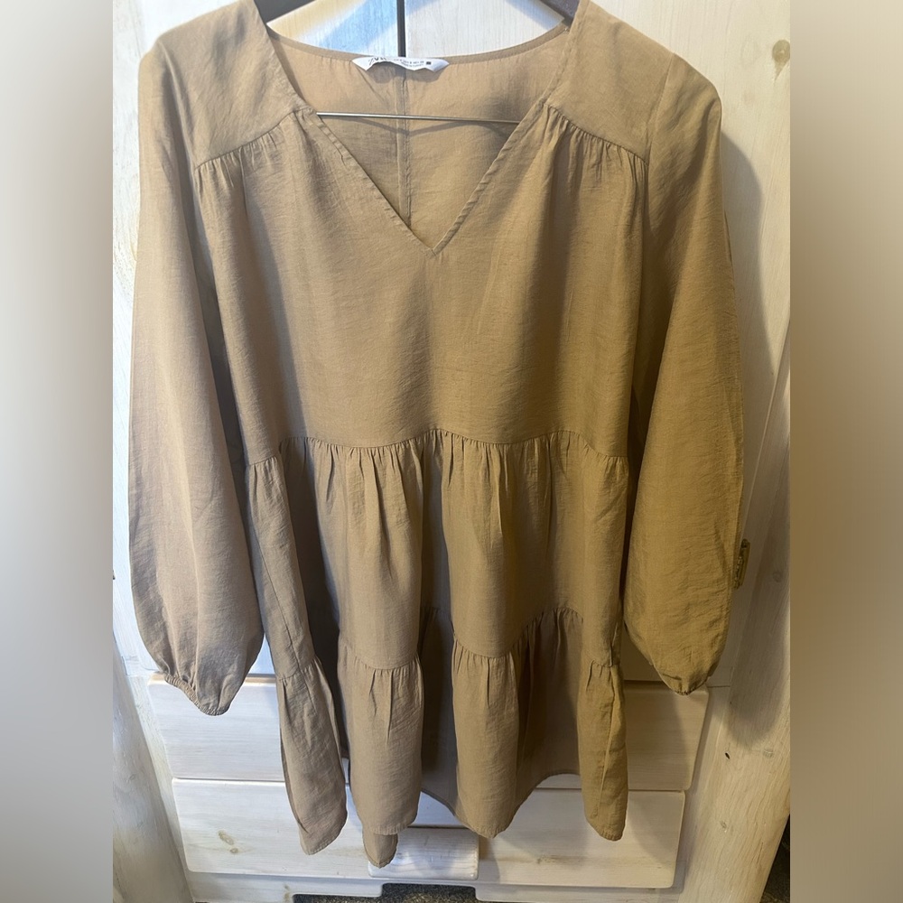 Zara taupe v neck A-line boho dress size 8